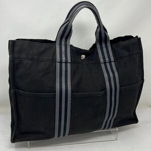 HERMÈS Toile Fourre-Tout MM Black Gray Tote